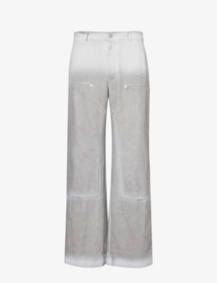 Shop Alyx 1017  9sm Men's Treated White Faded-wash Relaxed-fit Cotton-canvas Trousers