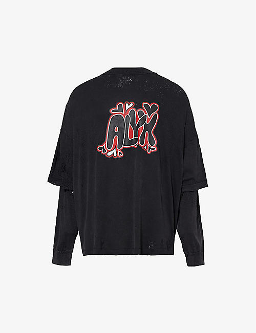 1017 ALYX 9SM: Logo-print layered-sleeve cotton-jersey T-shirt