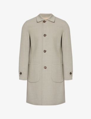 Eleventy Mens Light Green Sand Single-breasted Reversible Wool Coat