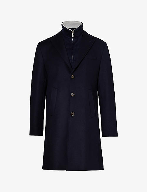 ELEVENTY: Funnel-neck notched-lapel regular-fit wool and cashmere-blend coat