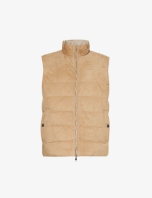 ELEVENTY: Funnel-neck slip-pocket suede-down gilet