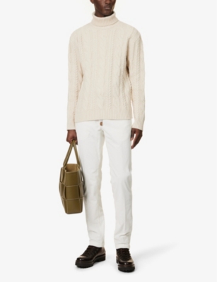 Shop Eleventy Men's White Straight-leg Slim-fit Stretch-cotton Blend Trousers