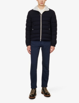 Shop Eleventy Men's Navy Funnel-neck Slip-pocket Wool And Cashmere-blend Down-jacket