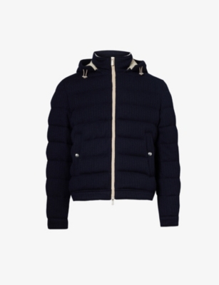 Shop Eleventy Mens Vy Funnel-neck Slip-pocket Wool And Cashmere-blend Down-jacket In Navy