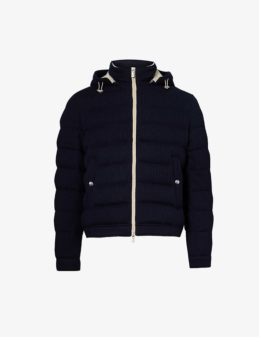 Shop Eleventy Men's Navy Funnel-neck Slip-pocket Wool And Cashmere-blend Down-jacket