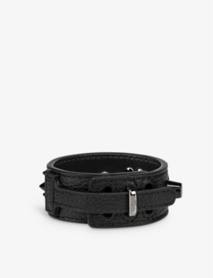 Shop Christian Louboutin Paloma Spike-embellished Leather Bracelet In Black