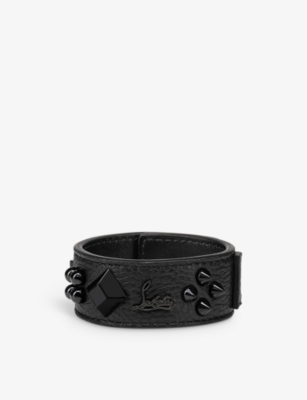 Christian Louboutin Mens Black Paloma Spike-embellished Leather Bracelet