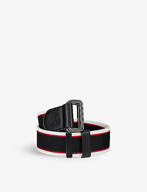 CHRISTIAN LOUBOUTIN: Stripe-embellished canvas and leather belt