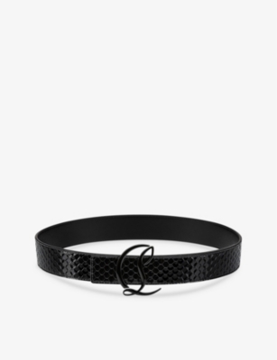 Shop Christian Louboutin Women's Black Logo-plaque Patent-leather Belt
