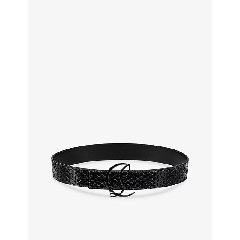 Shop Christian Louboutin Womens Black Logo-plaque Patent-leather Belt