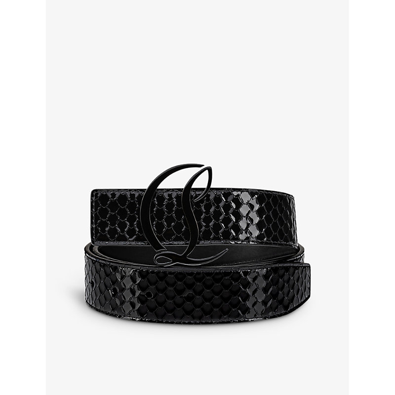 Christian Louboutin Womens Black Logo-plaque Patent-leather Belt