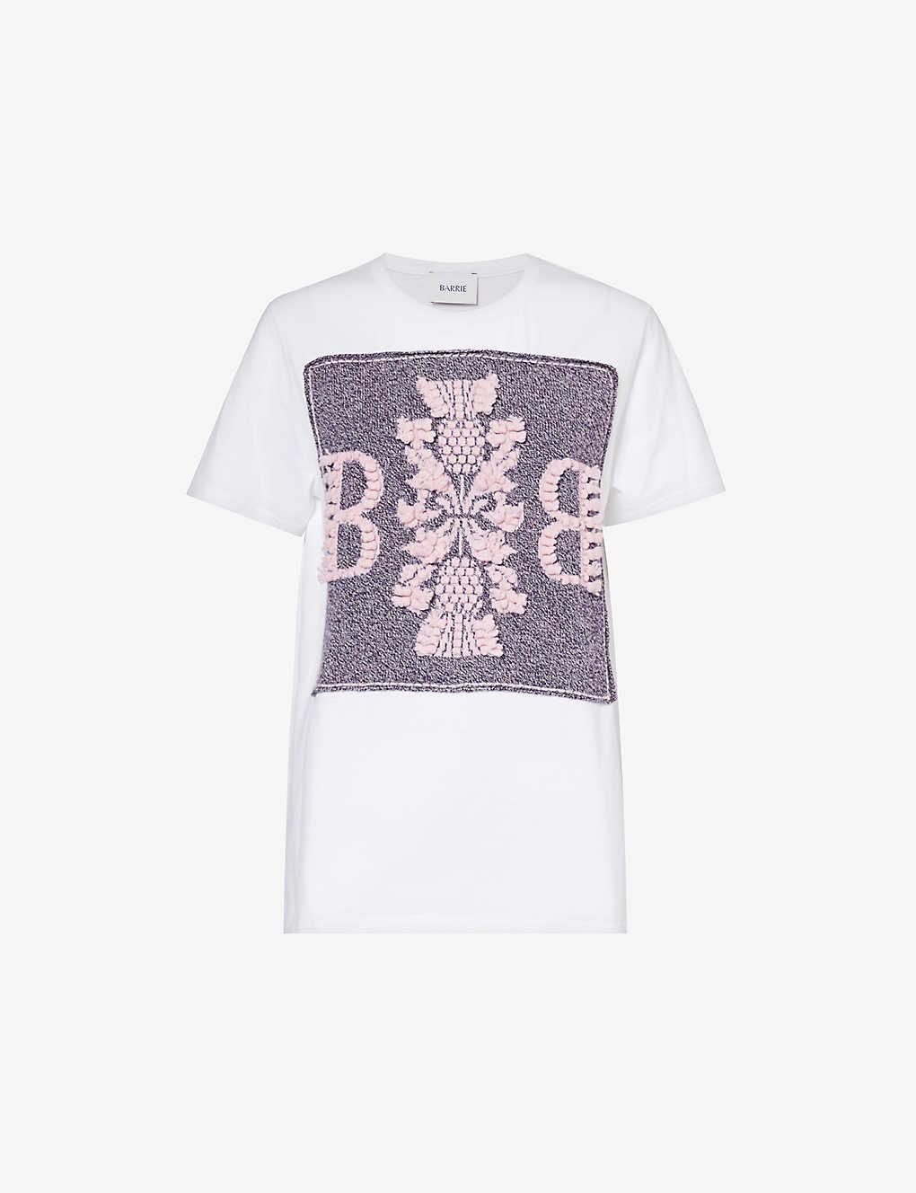 Barrie Oversize Logo-patch Cashmere T-shirt In White Pink