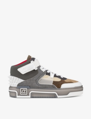 CHRISTIAN LOUBOUTIN MEN'S ASTROLOUBI LEATHER MID-TOP TRAINERS