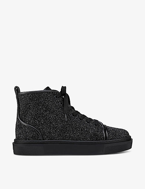 CHRISTIAN LOUBOUTIN: Adalon glitter-embellished leather high-top trainers