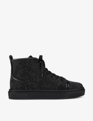 Christian Louboutin Mens Black Adalon Glitter embellished Leather High top Trainers ModeSens