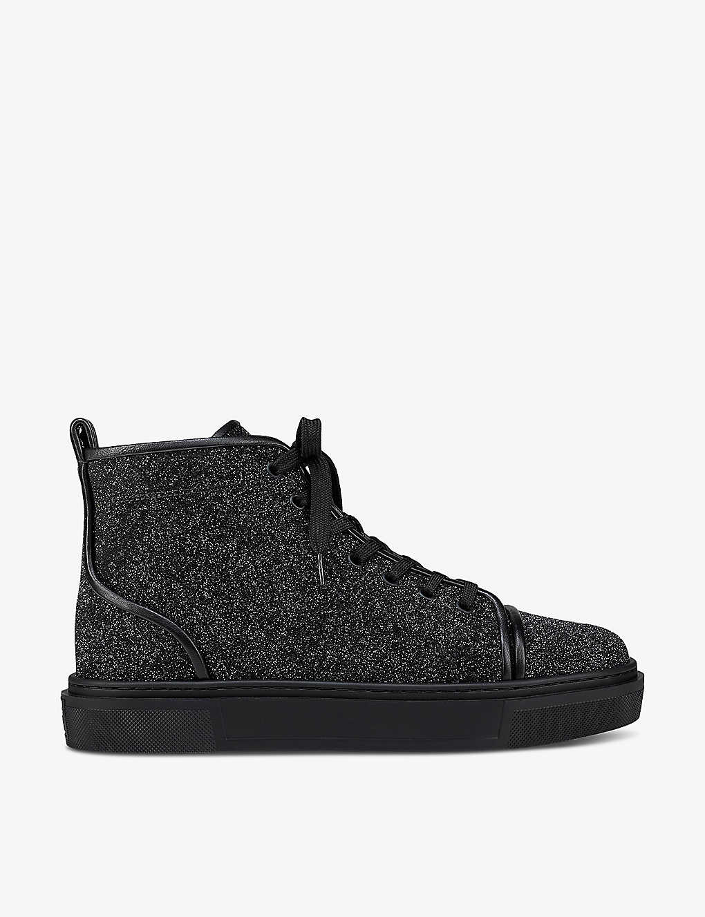 Christian Louboutin Mens Black Adalon Glitter-embellished Leather High-top Trainers