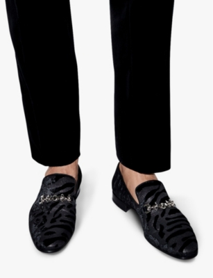 Shop Christian Louboutin Men's Black Equiswing Spike-embellished Velvet Loafers