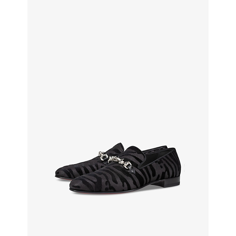Shop Christian Louboutin Mens Black Equiswing Spike-embellished Velvet Loafers
