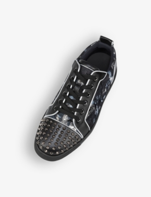 Shop Christian Louboutin Louis Junior Orlato Studded Leather Low-top Trainers In Black