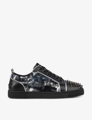 Christian Louboutin Mens Black Louis Junior Orlato Studded Leather Low-top Trainers