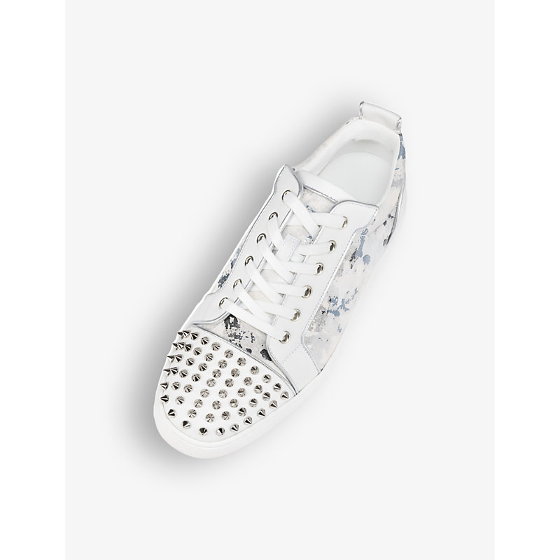 Shop Christian Louboutin Men's White Louis Junior Orlato Studded Leather Low-top Trainers