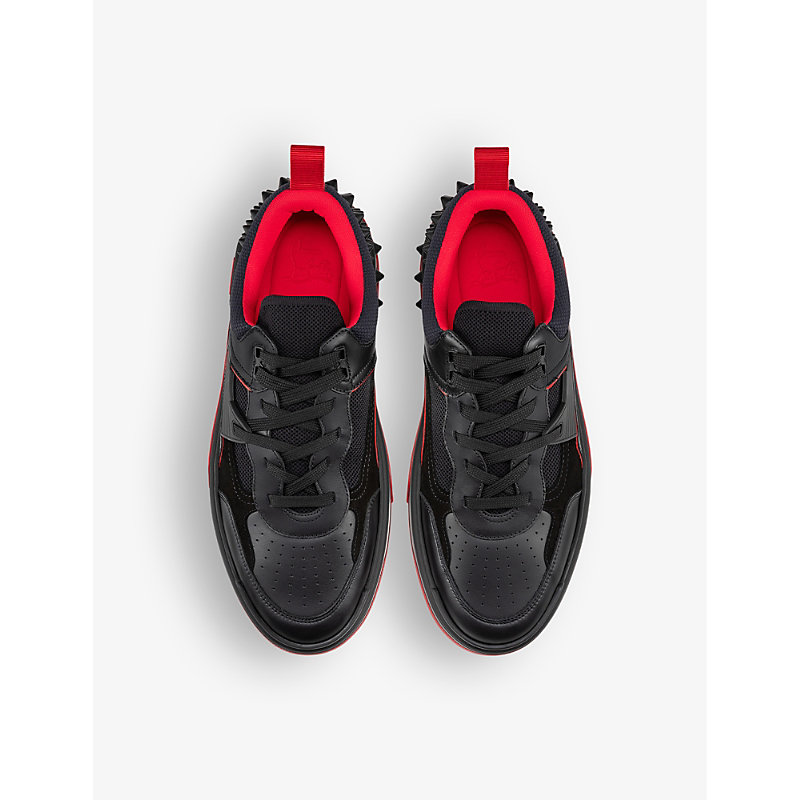 Shop Christian Louboutin Men's Astroloubi Leather Low-top Trainers In Black