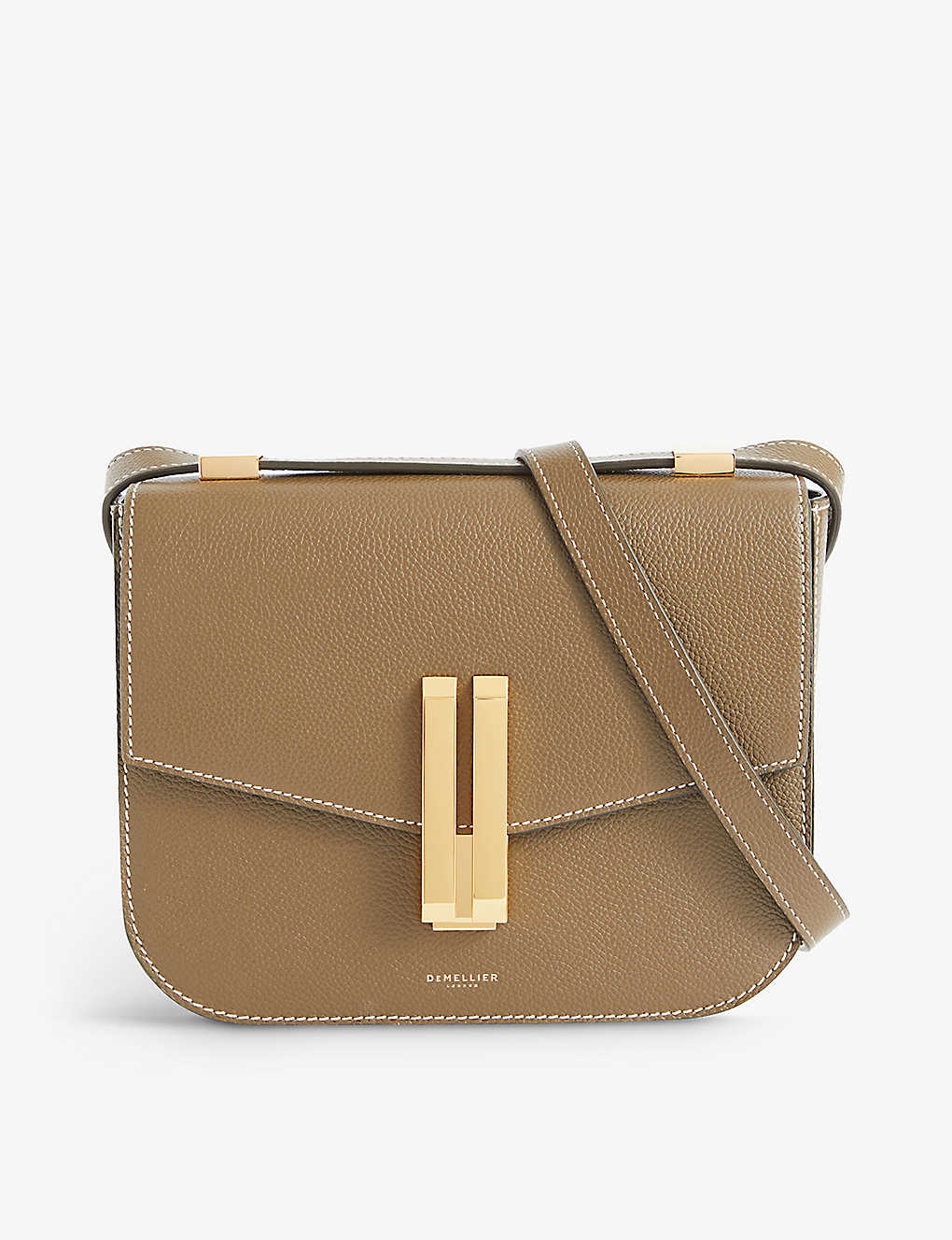 Demellier The Vancouver Leather Cross-body Bag In Olive W/ecru Stitch