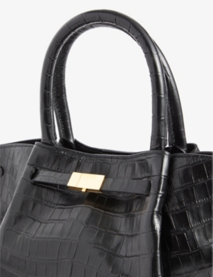 Demellier Womens  The Midi New York Leather Tote Bag In Black Croc Effect