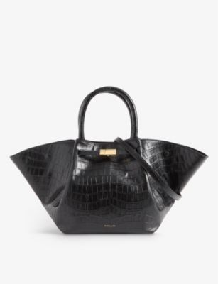 DEMELLIER DEMELLIER WOMEN'S BLACK CROC EFFECT THE MIDI NEW YORK LEATHER TOTE BAG