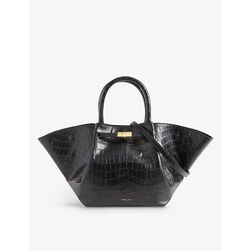 Demellier Womens Black Croc Effect The Midi New York Leather Tote Bag