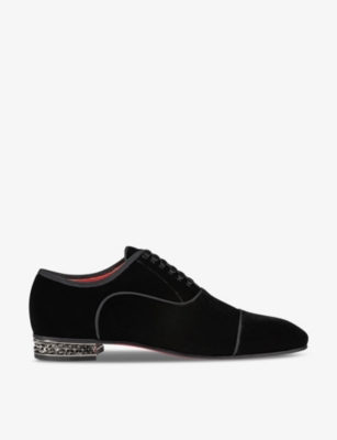 Shop Christian Louboutin Mens Black Greggyrocks Spike-embellished Velvet Oxford Shoes