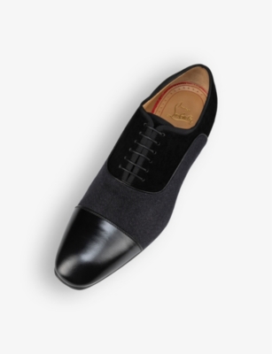 Shop Christian Louboutin Men's Black Greggo Leather And Fabric Oxford Shoes