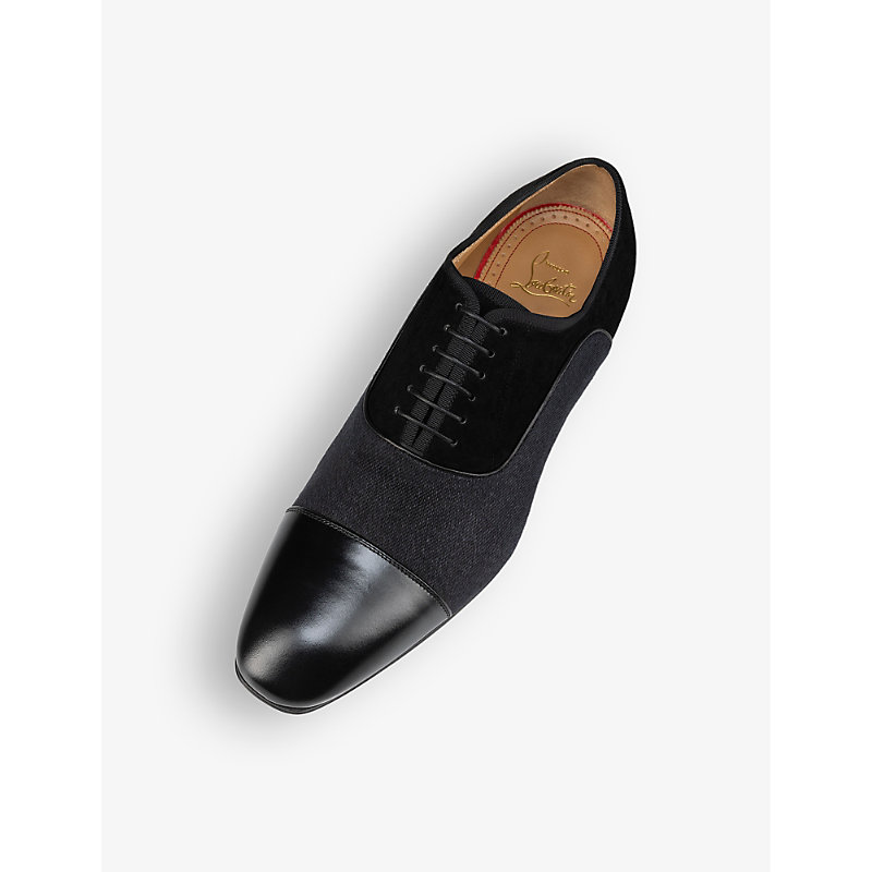 Shop Christian Louboutin Mens Black Greggo Leather And Fabric Oxford Shoes