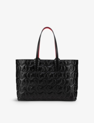 Christian Louboutin Womens Black Cabata Logo-embossed Small Leather Tote Bag