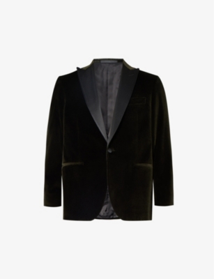 Corneliani Mens Green Single-breasted Satin-peak Lapel Regular-fit Stretch-cotton Tuxedo Jacket