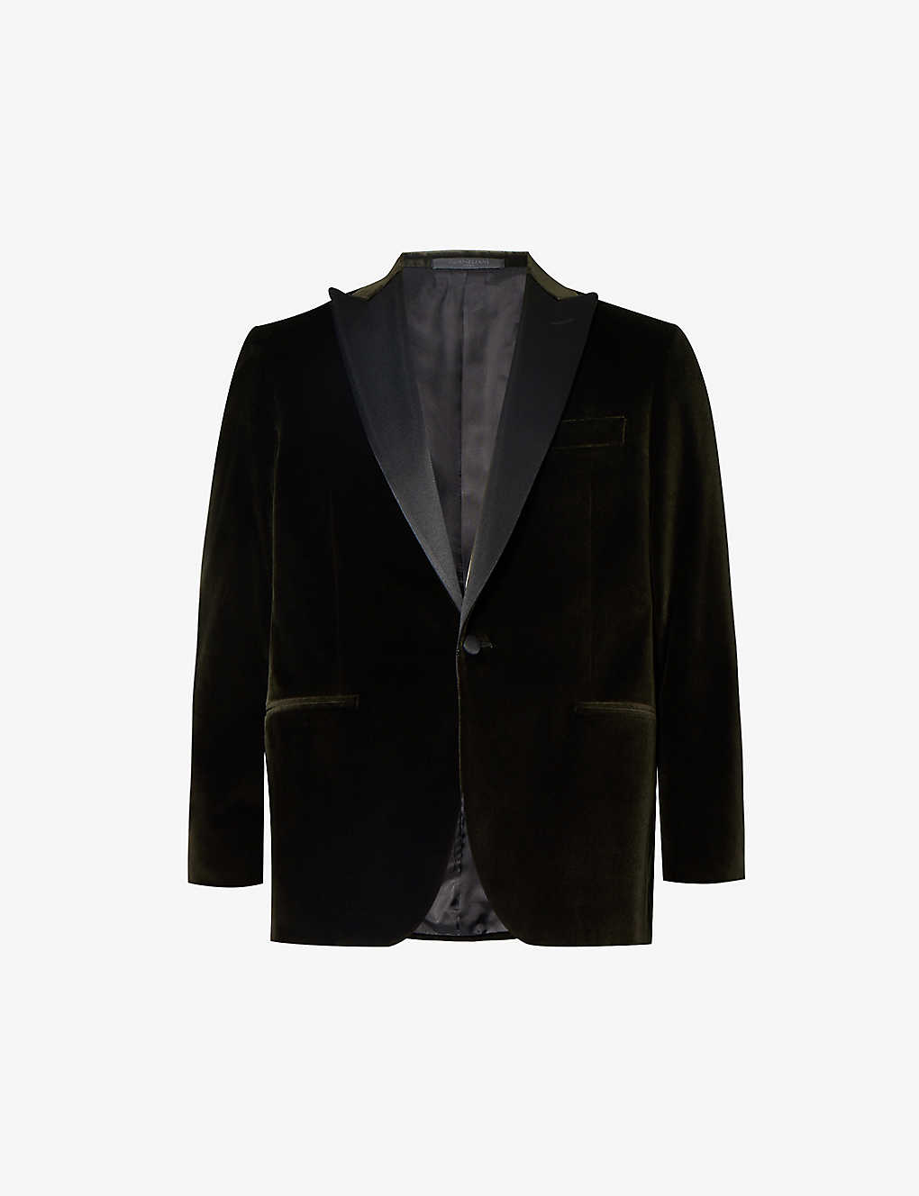 Corneliani Mens Green Single-breasted Satin-peak Lapel Regular-fit Stretch-cotton Tuxedo Jacket