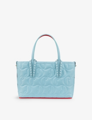 Shop Christian Louboutin Cabata Logo-embossed Mini Leather Tote Bag In Mineral