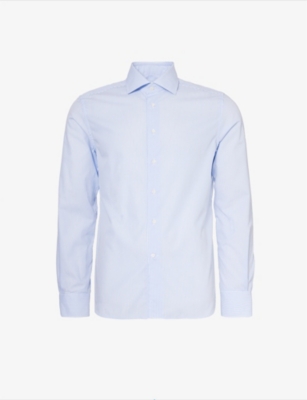 CORNELIANI: Spread-collar curved-hem regular-fit cotton-poplin shirt