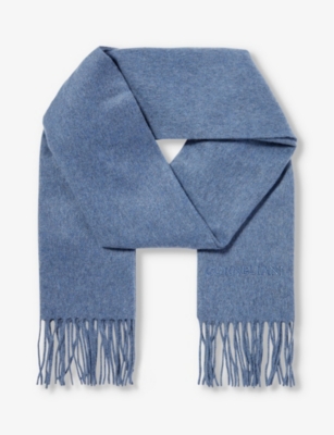 CORNELIANI: Brand-embroidered fringed-trim cashmere scarf