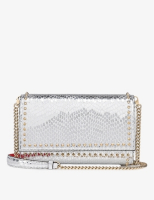 Christian Louboutin Womens Silver Paloma Snake-embossed Leather Clutch Bag