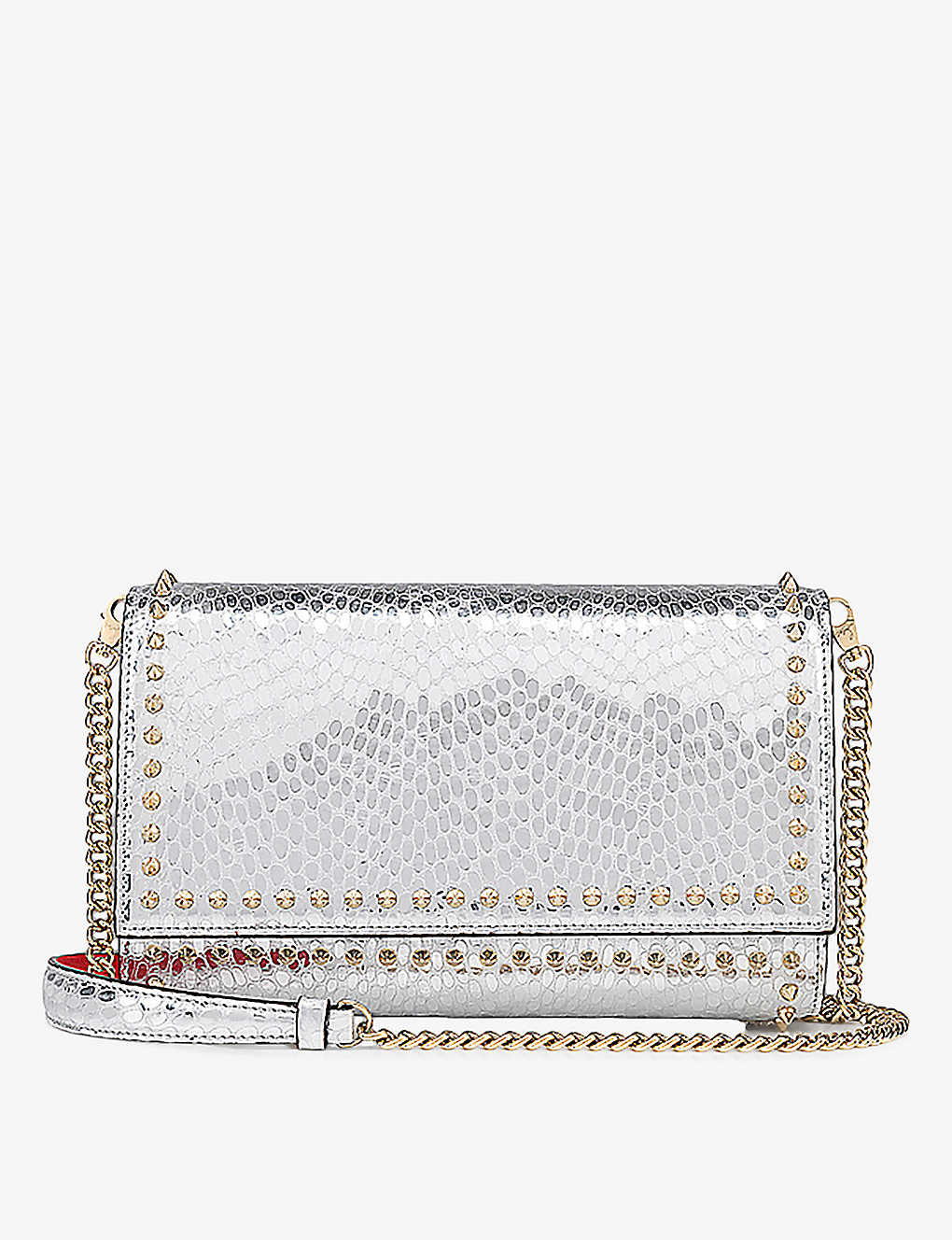 Christian Louboutin Womens Silver Paloma Snake-embossed Leather Clutch Bag