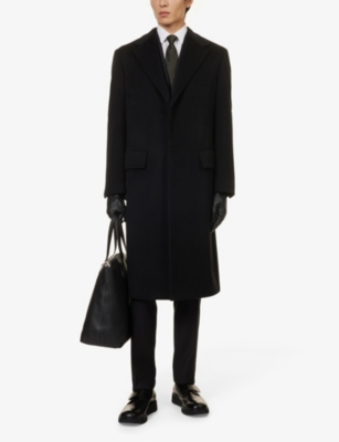 Shop Corneliani Men's Black Single-breasted Notched-lapel Regular-fit Cashmere Coat