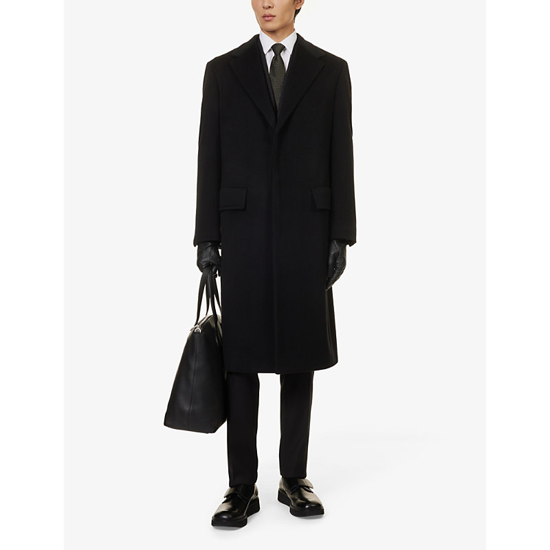 Shop Corneliani Men's Black Single-breasted Notched-lapel Regular-fit Cashmere Coat
