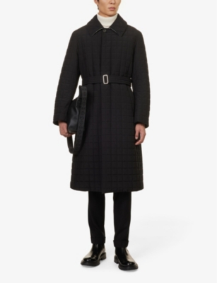 Shop Corneliani Men's Black Detachable-belt Quilted Relaxed-fit Woven Coat