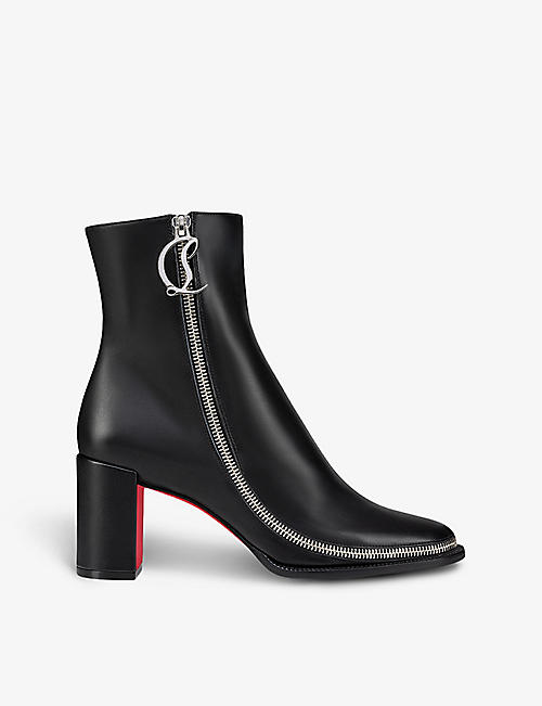 CHRISTIAN LOUBOUTIN: CL Zip Booty 70 logo-plaque leather heeled ankle boots