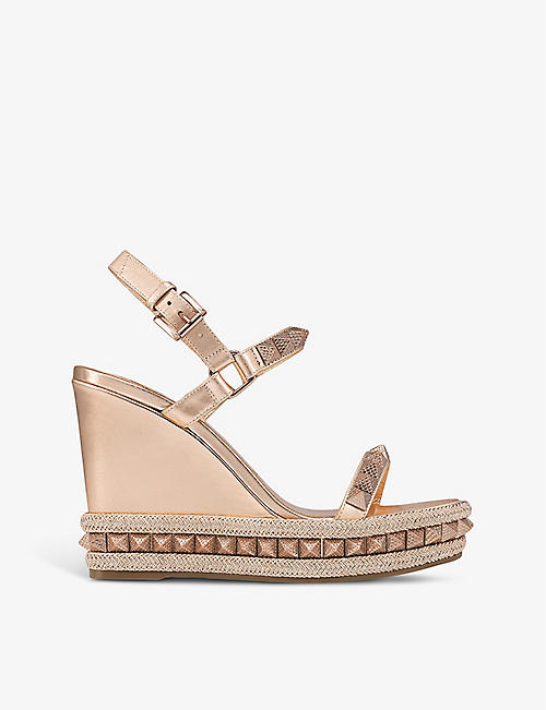 CHRISTIAN LOUBOUTIN: Pyraclou 110 stud-embellished suede heeled wedge sandals
