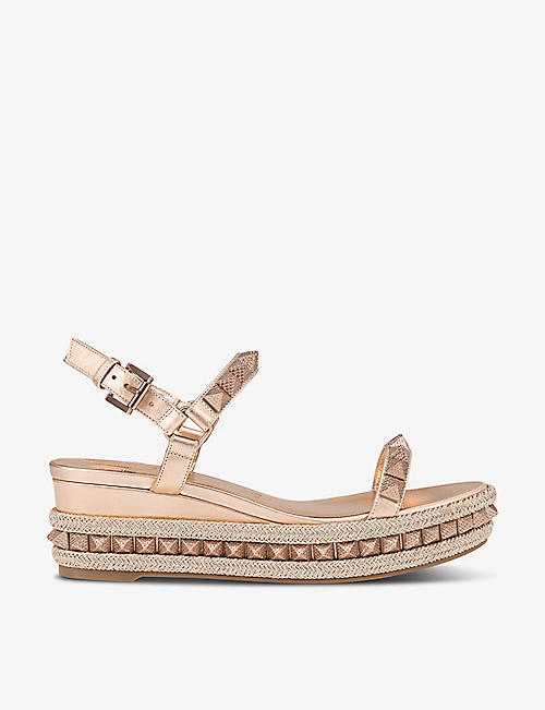 CHRISTIAN LOUBOUTIN: Pyraclou 60 stud-embellished suede wedge sandals