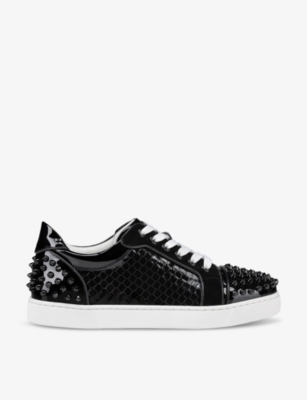 Christian Louboutin Womens Black Viera 2 Brand-spike Leather Trainers