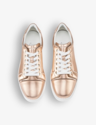 Shop Christian Louboutin Women's Leche Fun Vieira Crystal-embellished Metallic-leather And Suede Low-top  In Cream