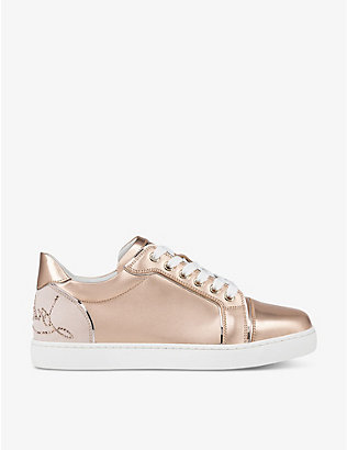 CHRISTIAN LOUBOUTIN: Fun Vieira crystal-embellished metallic-leather and suede low-top trainers